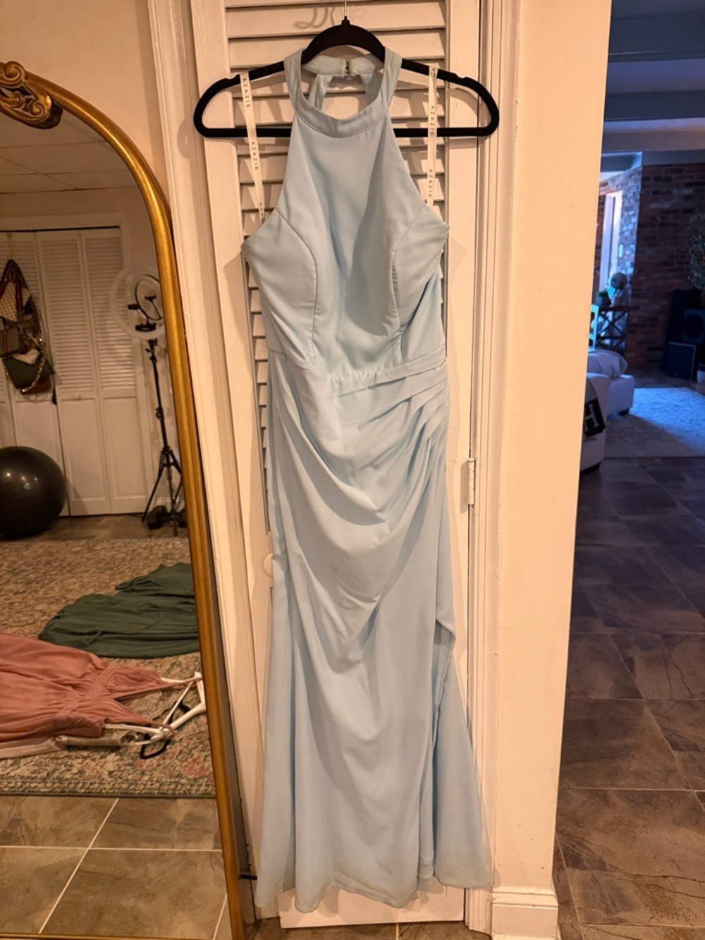 Azazie Light Blue Halter Maxi Dress